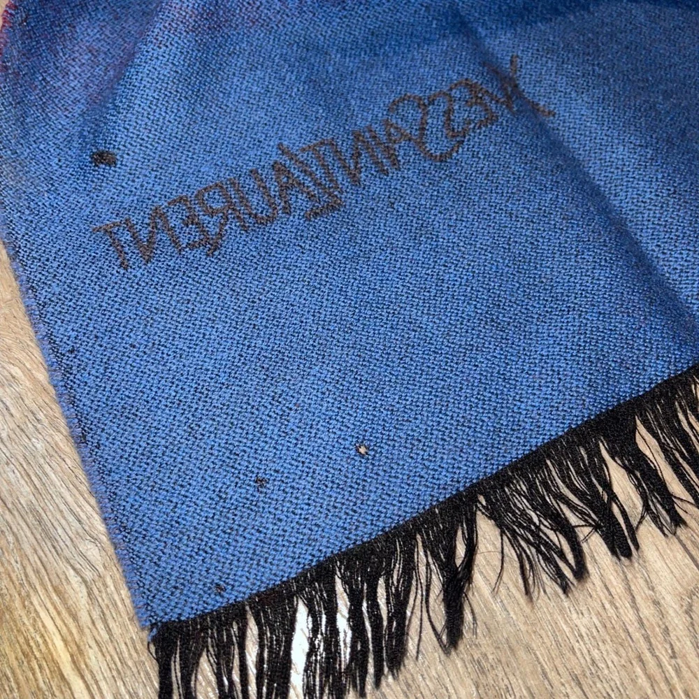 Vintage Yves Saint Laurent YSL Wool Scarf Geometric Diamond Blue Red Grey 66in